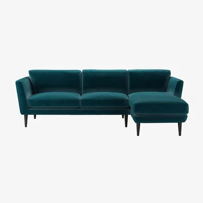 Sofa.com Holly Medium RHF Chaise Sofa in Deep Turquoise Cotton Matt Velvet - sofa.com