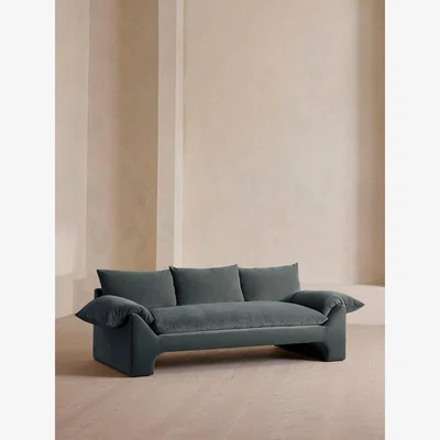 Soho Home Wyatt Three Seater Sofa, Velvet, Grey Blue