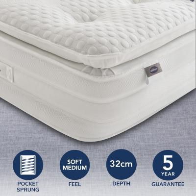 Dunelm Silentnight Soft Medium 2000 Pocket Geltex Pillowtop Mattress White