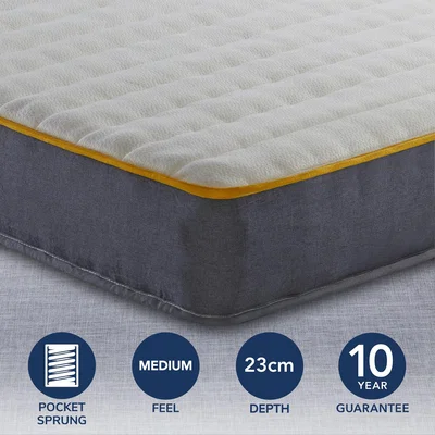 Dunelm Sleepsoul Medium Firm Comfort 800 Pocket Memory Mattress White and Yellow