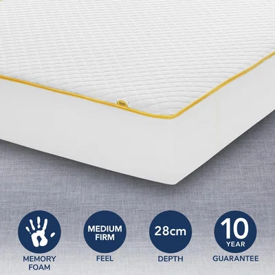 Dunelm Eve Premium Medium Firm Memory Foam Mattress White and Yellow