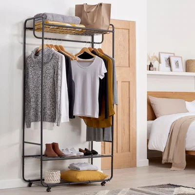Dunelm Black Metal Clothes Rail with Shelving Black