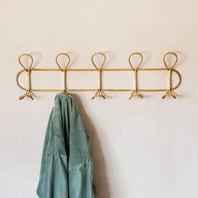 Graham & Green Rattan and Iron Coat Hooks