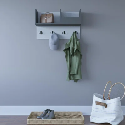 The Range Sameul 72cm Wide Floating Coat Hanger with Open Shelves - White & Anthracite / White & Anthracite