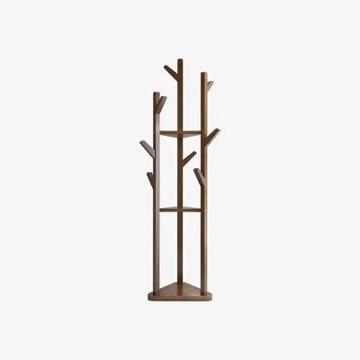The Range Wooden Coat Rack Stand with 3 Shelves for Entryway - Dark Brown