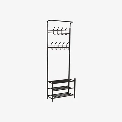 The Range Coat Rack Stand with Shoe Bench - Black