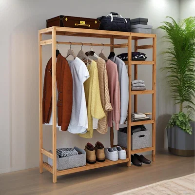 The Range Bamboo Clothes Rail With 5 Shelves - Natural Wood
