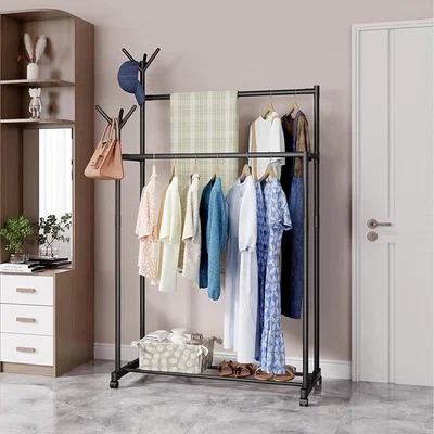 The Range Double Clothes Rail Garment Rack Clothes Stand with Wheels - Black