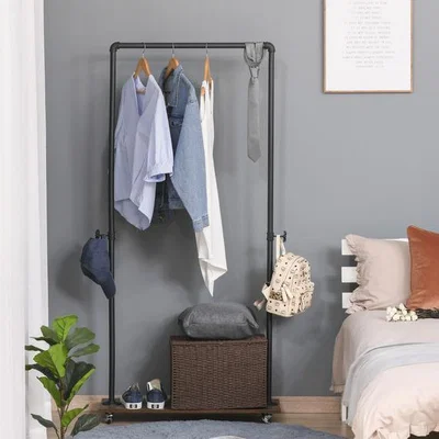 The Range Industrial Style Steel Clothes Hanging Rail with Hooks  - Rustic Brown, Black