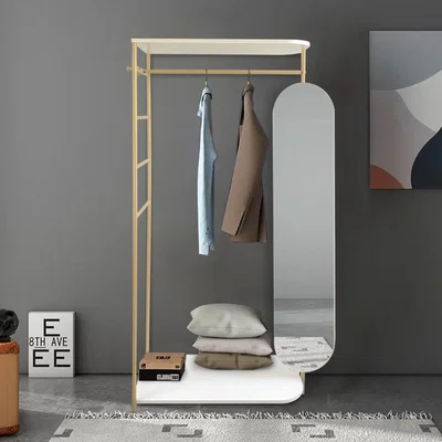 The Range Hallway Metal Clothes Rail Garment Storage Shelf With Dressing Mirror Golden - Golden