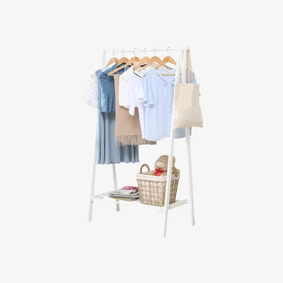 The Range Garment Rack Wooden Single Hanging Rail with Shelf Storage - White / 4kg