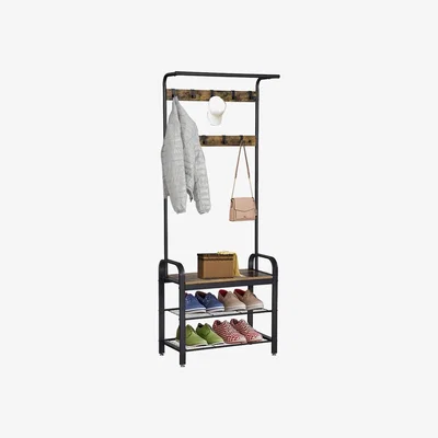 The Range Dripex Industrial Coat Rack with Shoe Storage and Bench - Brown