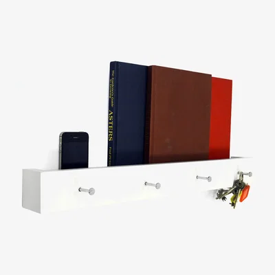 The Range Wall Mounted 2ft  40cm Floating 4 Coat Hook Shelf  Bathroom Storage - White