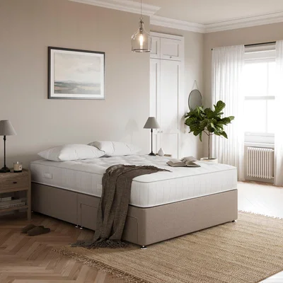 Dunelm Fogarty Traditional 1000 Pocket Mattress Divan Set, Faux Linen Natural