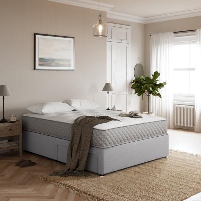 Dunelm Fogarty Open Coil Memory Foam Mattress Divan Set, Faux Linen Grey