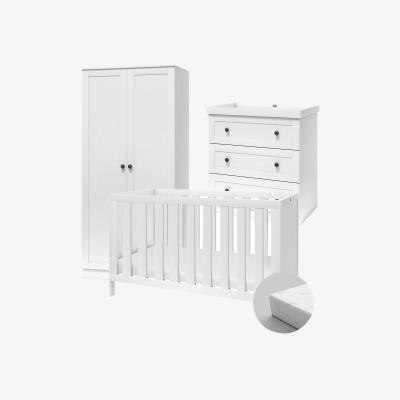 John Lewis Silver Cross Bromley Cotbed, Mattress, Dresser and Wardrobe, White