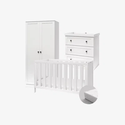 John Lewis Silver Cross Bromley Cotbed, Mattress, Dresser and Wardrobe, White