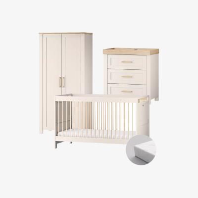 John Lewis Silver Cross Seville Cotbed, Mattress, Dresser and Wardrobe, Cashmere/Oak