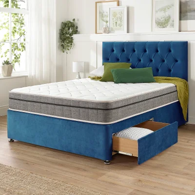 La Redoute Oliver Velvet 2 Drawer Divan Bed and Pocket+ Memory Mattress Set