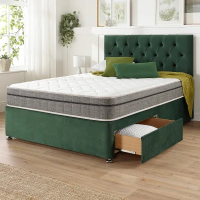 La Redoute Oliver Velvet 2 Drawer Divan Bed and Pocket+ Memory Mattress Set