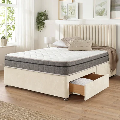 La Redoute Grant Linen Divan Bed with 2 Drawers and Pocket+ Memory Mattress Set