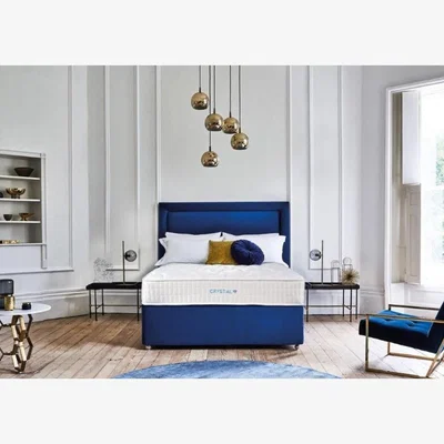 Downtown Sleepeezee Crystal Firm Mattress and Divan Set - 135cm Double - Side Opening Ottoman In BeigeCreamBlackPu