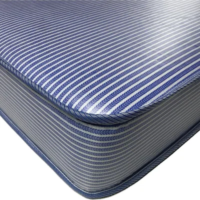 The Range Waterproof PVC mattress. One Sided, Foam Free, Medium Soft, Blue Mattress - Blue and white striped, PVC coated / Small Double