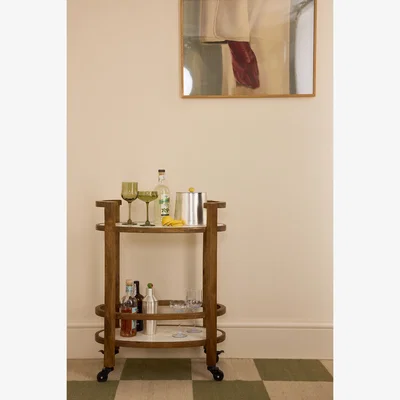 Anthropologie Mango Wood & Marble Bar Cart Drinks Trolley