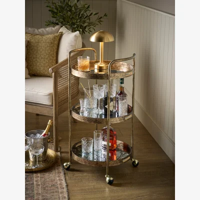Cox and Cox Round Antiqued Glass Drinks Trolley