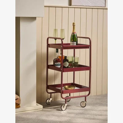 Cox and Cox Metal Drink Trolley - Deep Cherry