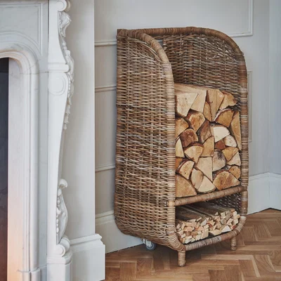 Dunelm Natural Rattan Log Trolley with Kindling Shelf Natural