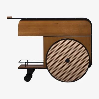 Made in Design Trink Dresser natural wood / Bar Trolley - 100 x 54 x H 75 cm / Perforated canvas - KANN DESIGN