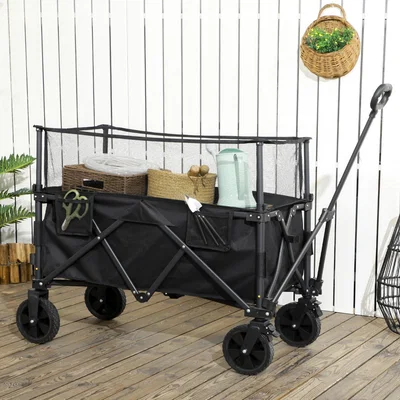 The Range Outsunny 180L Folding Trolley on Wheels with Extendable Side Walls - Black