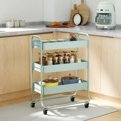 The Range HOMCOM 3-Tier Storage Trolley on Wheels with Mesh Backets - Green