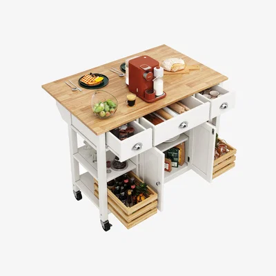 The Range Rolling Kitchen Island Storage Trolley with Large Cabinet - White