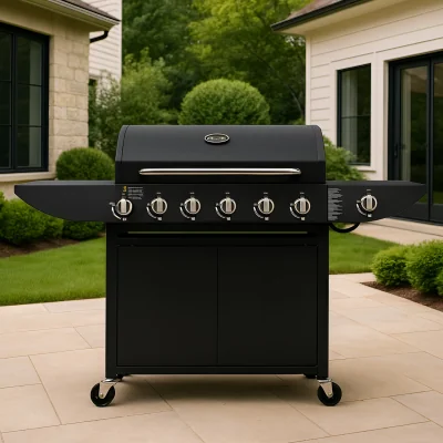 The Range Outdoor Gas BBQ Grill Trolley Side Shelf 7 Burner - Black