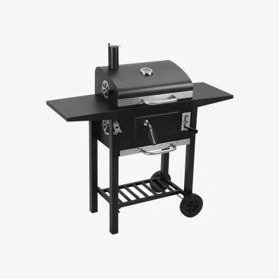 The Range Outdoor Charcoal BBQ Grill Trolley with Chimney - Black