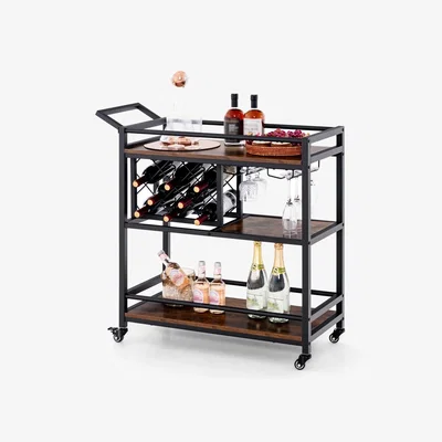 The Range 3-Tier Rolling Bar Cart - Rustic Brown