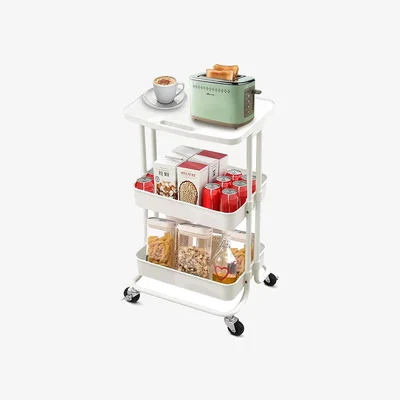 The Range Storage 3 Tier Trolley on Wheels with Worktop - Cream