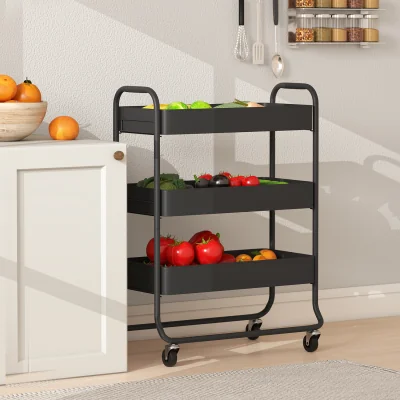 The Range HOMCOM 3-Tier Storage Trolley on Wheels with Mesh Backets - Black