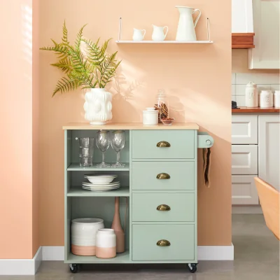 The Range Scandinavian Kitchen Trolley with 4 Drawers - Green