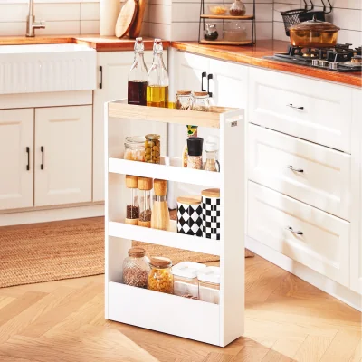 The Range 4 Tiers Serving Trolley Slide Out Storage Rack Shelf on Wheels - White