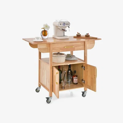 The Range Drop Leaf Kitchen Storage Trolley - Natural