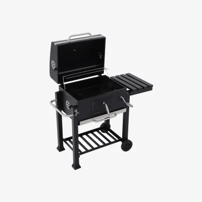 The Range Darphe Outdoor Portable Charcoal Barbecue Trolley with Side Shelf - Black