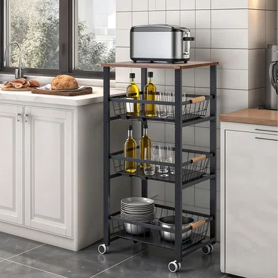 The Range 4-Tier Kitchen Storage Trolley - Black