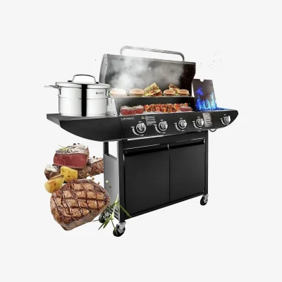 The Range Outdoor Gas BBQ Grill Trolley With Side Shelf - Black / 130cm