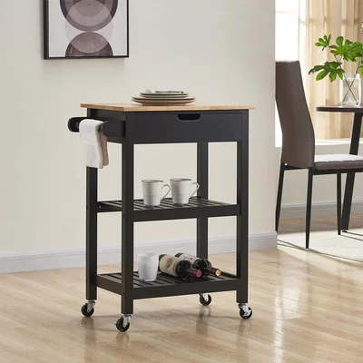 The Range Wooden Kitchen Drinks Trolley - Cart - Island - Worktop on Wheels - Black