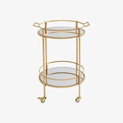 Westwing Round Serving Trolley Emilia with Mirrored Glass Shelves