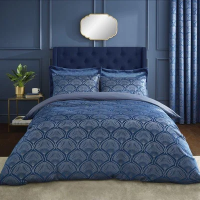 Downtown Catherine Lansfield Signature Art Deco Pearl Duvet Set - Navy Blue - Super King