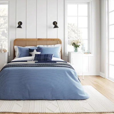 Downtown Helena Springfield Breton Stripe Blue Duvet Set - Super King, Cotton, Patchwork - Navy/White